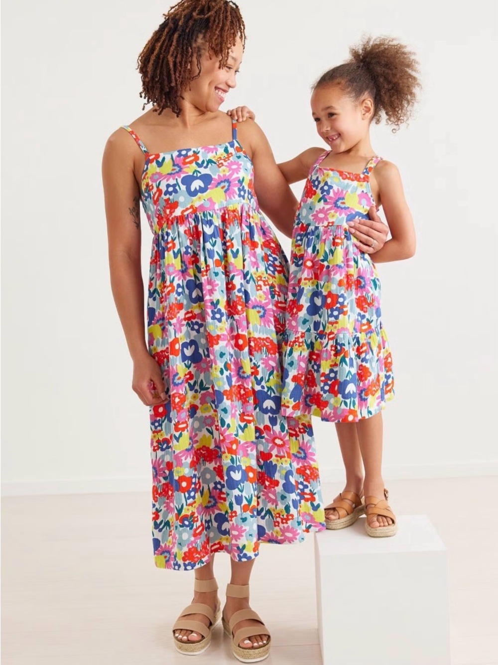 Hanna Andersson | Multicolor Floral Tiered Spaghetti-Strap Flowy Maxi Dress